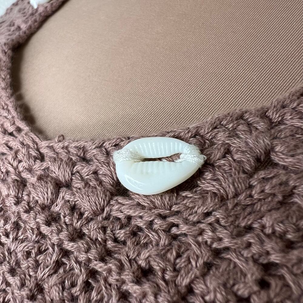 Sincerely Jules Crochet Halter Top Womens Size Medium Brown Knit Coastal Shells - Picture 7 of 8
